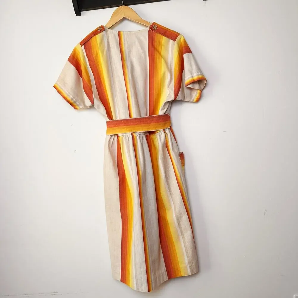 Petite Dress Orange Striped Colorblock Dress With A Belt Leslie Fay sz 6 - Picture 2 of 6